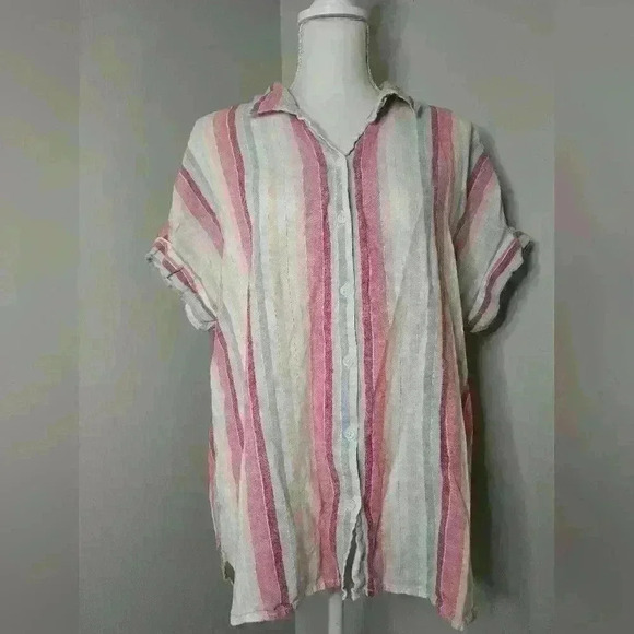 beachlunchlounge Striped Linen Blouse Size XLarge - Picture 1 of 8
